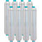 Eight white filter cartridges with turquoise lids.