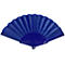 Blauer Fächer mit geöffneten Lamellen. Der Fächer ist vor weißem Hintergrund vollständig ausgebreitet.