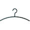Black clothes hanger with hook, slightly curved.
