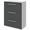 Dark gray filing cabinet with three drawers, silver handles, and a lock.