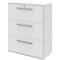 White file cabinet with three drawers and silver handles.