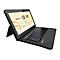 Ein schwarzes Tablet mit Tastatur, auf dem Bildschirm steht 'HANNSspree' und 'ZEUS 13.3".