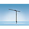 Lampe de bureau sombre avec bras réglable et pince, sur fond bleu.