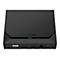 Schwarze Hanwha-Set-Top-Box, blaue LED, Anschlüsse unten: USB, HDMI, Netzwerk, DC 12V, Stromanschluss.