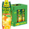 Ein 6er-Pack Rauch Happy Day Orangensaft mit einer einzelnen Packung davor auf weißem Hintergrund.
