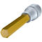 Ein goldener Inbusschlüssel mit silberfarbenem Aufsatz. Der Sechskantkopf ragt aus dem Aufsatz heraus.