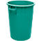 Green trash can with a handle on the side.