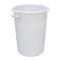 White, cylindrical trash can with handle. On white background.