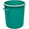 Green bucket with handles and a white rim.