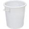 White plastic trash can with handle.