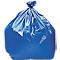 A blue trash bag, tied at the top.