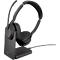 Black headset with charging station. Ear cup, microphone and headband visible.