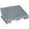 Gray footstool for ergonomic work, with padded surface, slight inclination.