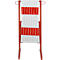 Expandable red and white striped barrier, held by a red frame.