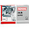 Nahaufnahme einer Heftklammerpackung mit Text: Novus 24/8 Super, 1000 Stück. Detail der Klammern und 8 mm Größenangabe.