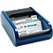 Blue business card holder with alphabetical dividers and business cards.