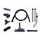 Vacuum cleaner accessories on a white background. Various nozzles, hoses, and tubes.