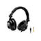 Schwarze Over-Ear DJ-Kopfhörer mit Hercules-Logo und beiliegendem 6,35-mm-Klinkenadapter auf weißem Grund.