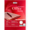 Notizblock mit Schriftzug 'Business Office Notes', Stift liegt auf den Blättern, roter Hintergrund.