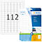 Sheet of labels and packaging with product information. The number 112 and the brand name are printed.