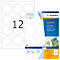Twee vellen ronde etiketten, één met het nummer "12", de andere met informatie en het Herma-logo.