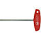 A red T-handle Allen wrench. The handle reads 'Wiha' and technical specifications.