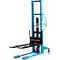 Blue hand pallet truck with black forks and the lettering HanseLifter.