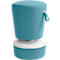 Turquoise and white stool. The upper part is cylindrical and has a handle, the lower part is white.