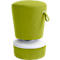 A green, cylindrical stool with a white base and handle.
