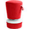 A red stool with a white base and a handle.