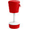 Red stool with white frame. The round seat cushion and bottom base are red, the support is white.