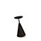 Black standing stool on white background. The stool has a round seat, a narrow, black stem, and a conical foot.