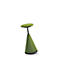 A green, cone-shaped stool with a black pillar and a round seat, against a white background.