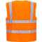 Orange safety vest with silver reflective stripes. Back view.