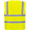 Back view of a yellow safety vest with silver reflective stripes. The vest is sleeveless.