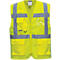 Yellow high-visibility vest with gray reflectors and zipper.