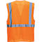 An orange safety vest with silver reflective stripes. The vest is empty and taken from the back view.