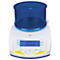A white laboratory scale with blue lid showing 0.000 g. Yellow buttons with "Tear", "Enter", "Mode", and "Tare" label the scale.