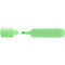 A light green Faber-Castell highlighter is open, with the cap next to it. The pen has a beveled tip.