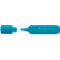 Turquoise highlighter with the cap removed. The marker says Faber-Castell.