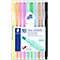 Package of 10 pastel highlighters. Individual pens with coloured caps and tips, enclosed in transparent plastic.