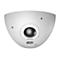 Weiße, kuppelförmige Hikvision Überwachungskamera vor weißem Hintergrund.