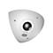 Weiße, dreieckige Überwachungskamera von Hikvision mit zentralem Objektiv auf weißem Hintergrund.