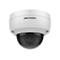 Weiße Hikvision Dome-Überwachungskamera vor neutralem Hintergrund.