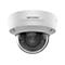Weiße Hikvision Dome-Überwachungskamera vor weißem Hintergrund.