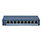 HIKVISION Smart 10/100M PoE Switch mit acht PoE-Ports und einem Uplink-Port auf weißem Hintergrund.