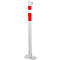 White and red bollard mounted on a metal plate.