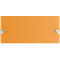 Rechteckiges, orangefarbenes Schild mit zwei metallischen Halterungen an den Ecken.