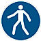 Rundes blaues Schild mit weißer Geher-Symbolik.