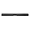 Rückseite einer schwarzen Soundbar mit sichtbaren Anschlüssen und Wandhalterungsöffnungen.